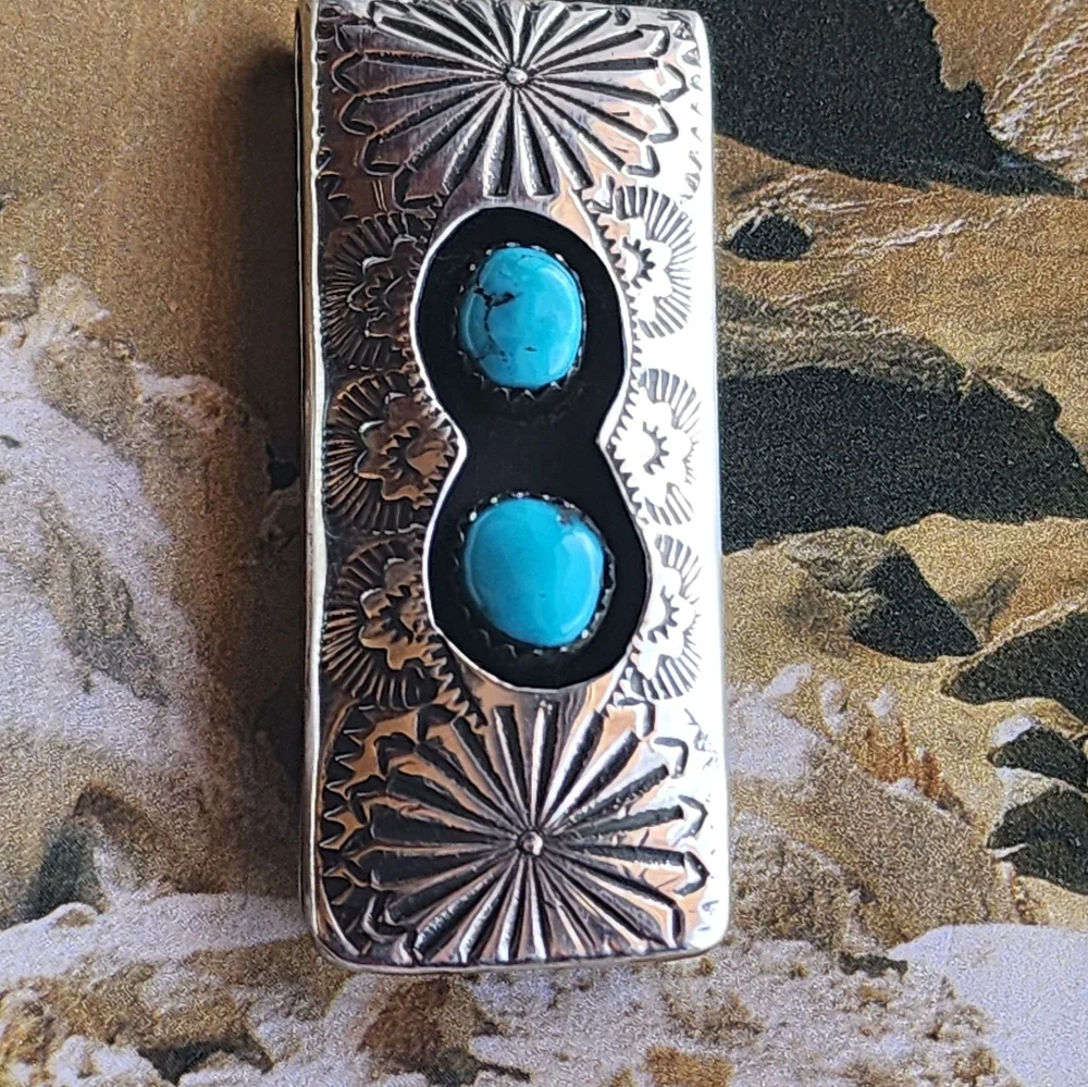 Silver and Turquoise Money Clip NATIVE MADE 💲💲 - Picture 5 of 8